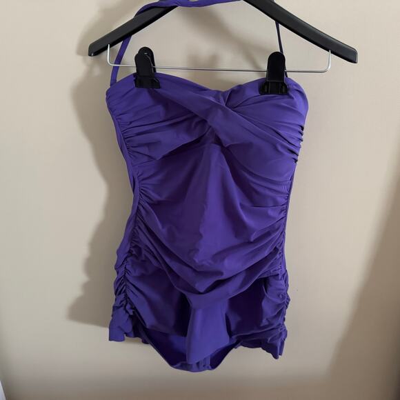 Nordstrom Profile Purple Tutti Frutti Skirted One Piece Bathing Suit Size 10 - Picture 1 of 11